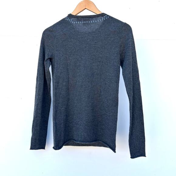 Tory Burch Cashmere Beaded Necklace Sweater Gray Grey Jewels XS Holiday Festive - Picture 4 of 9